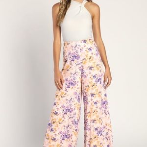 Lulu's Pink Floral Wide Leg Jumpsuit Pants